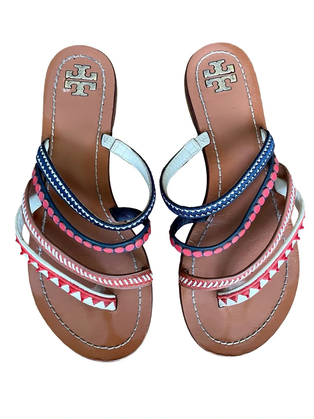 Tory Burch Patos Embroidered Leather Resort Sandals Approx 7
